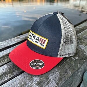 Sitka Patriot Men’s Mid Pro Red White Blue Trucker Hat Sz OS